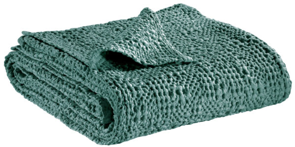 Jeté stonewashed Tana Vert de gris 240 x 260 Jetés de lit La Vallée du blanc