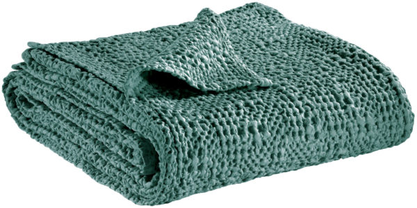 Jeté stonewashed Tana Vert de gris 260 x 260 Jetés de lit La Vallée du blanc