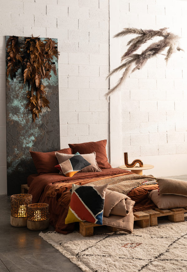 Housse de couette stonewashed Zeff Caramel 260 x 240 Housses de couette La Vallée du blanc