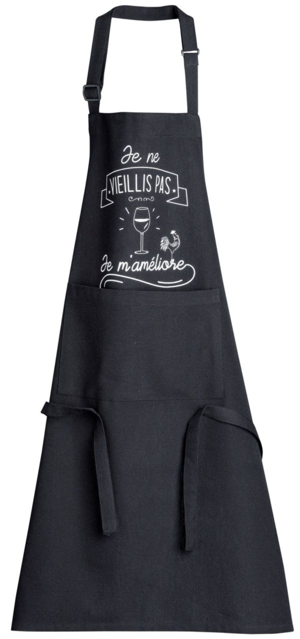 Tablier de cuisine Je m’améliore recyclé Noir 72 x 90 Tabliers La Vallée du blanc