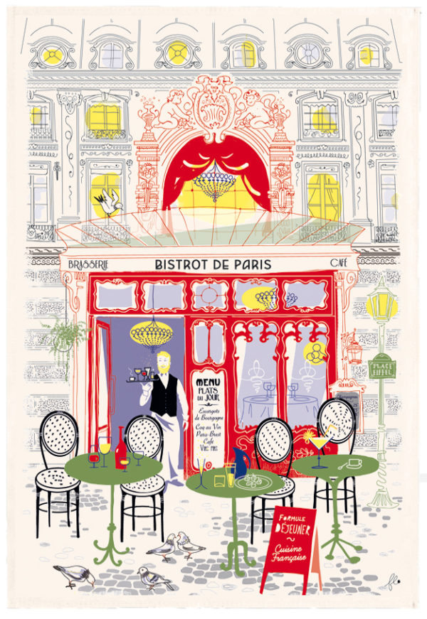 Torchon Imprimé Façade bistrot Ecru 48 x 72 Torchons La Vallée du blanc