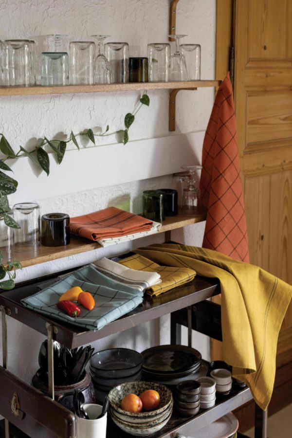Torchon Carreaux Karma Ecru/noir 55 x 75 Torchons La Vallée du blanc