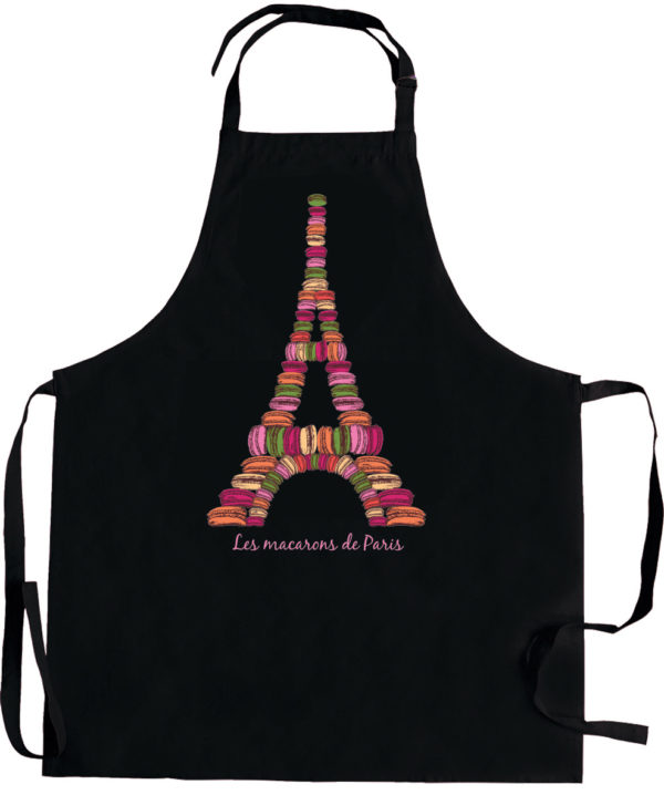 Tablier de cuisine Macarons de Paris recyclé Noir 72 x 90 Tabliers La Vallée du blanc