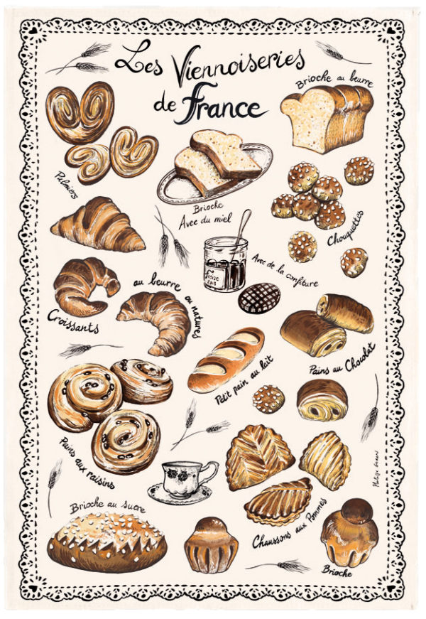 Torchon Les Viennoiseries Françaises Ecru 48 X 72 Torchons La Vallée du blanc