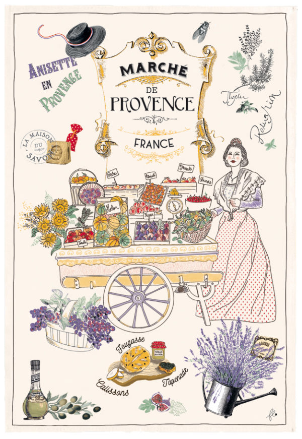 Torchon Les marchés de Provence Ecru 48 x 72 Torchons La Vallée du blanc