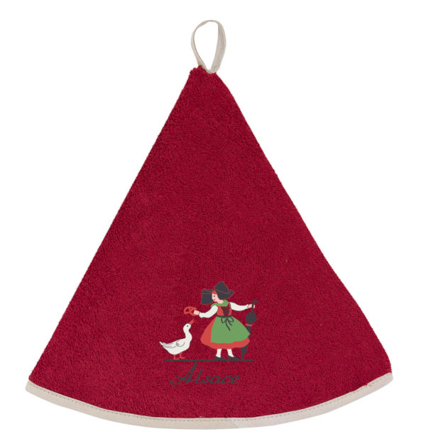 Essuie-mains rond brodé Alsacienne Oie Rouge diamètre 60 cm Essuie-mains La Vallée du blanc