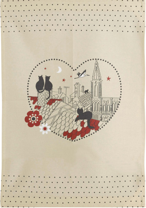 Torchon Chats Coeur Beige 50 x 70 Torchons La Vallée du blanc