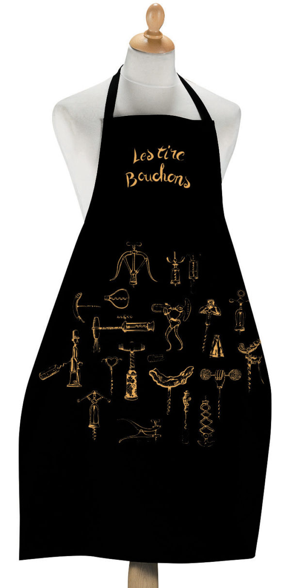 Grand Tablier de cuisine Les Tire-Bouchons Noir 72 x 96 Tabliers La Vallée du blanc