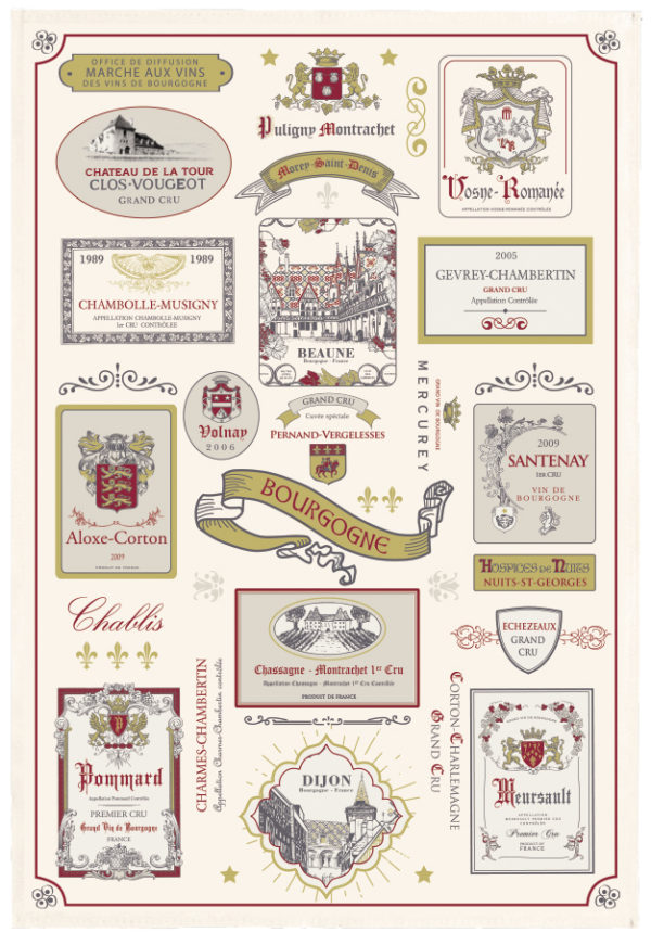 Torchon multi-étiquettes Bourgogne Ecru 48 x 72 Torchons La Vallée du blanc
