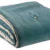 Edredon pompons Elise Vert de gris 80 x 180