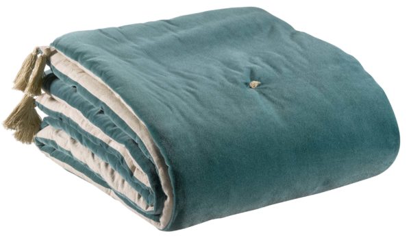 Edredon pompons Elise Vert de gris 80 x 180 Edredons La Vallée du blanc