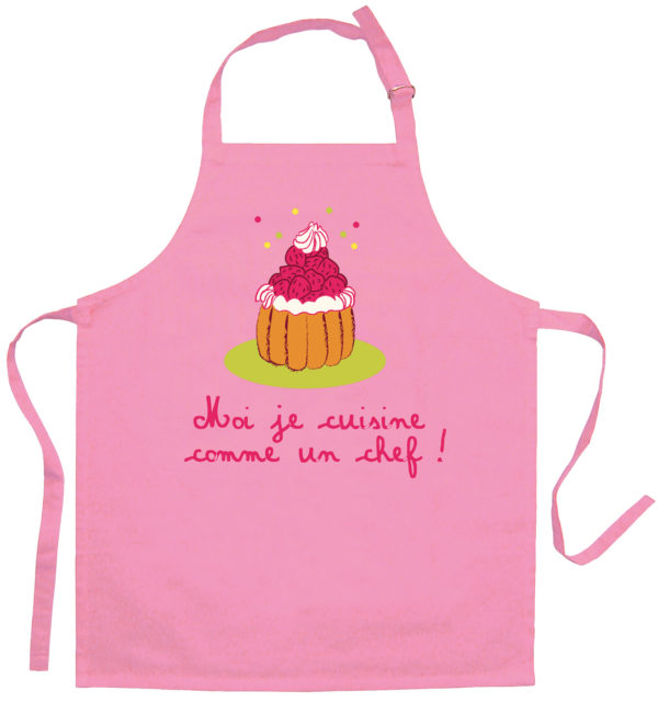 Tablier de cuisine enfant Je cuisine comme un chef recyclé Rose 52 x 63 Tabliers La Vallée du blanc