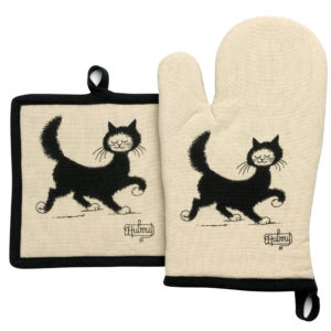 Gant de cuisine + Manique Dubout Chat Balade Beige 18 x 28 Gants de cuisine La Vallée du blanc