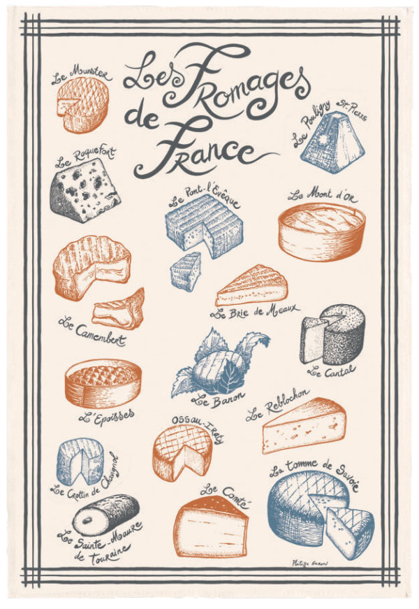 Torchon Imprimé Fromages de France Écru 48 x 72 Torchons La Vallée du blanc