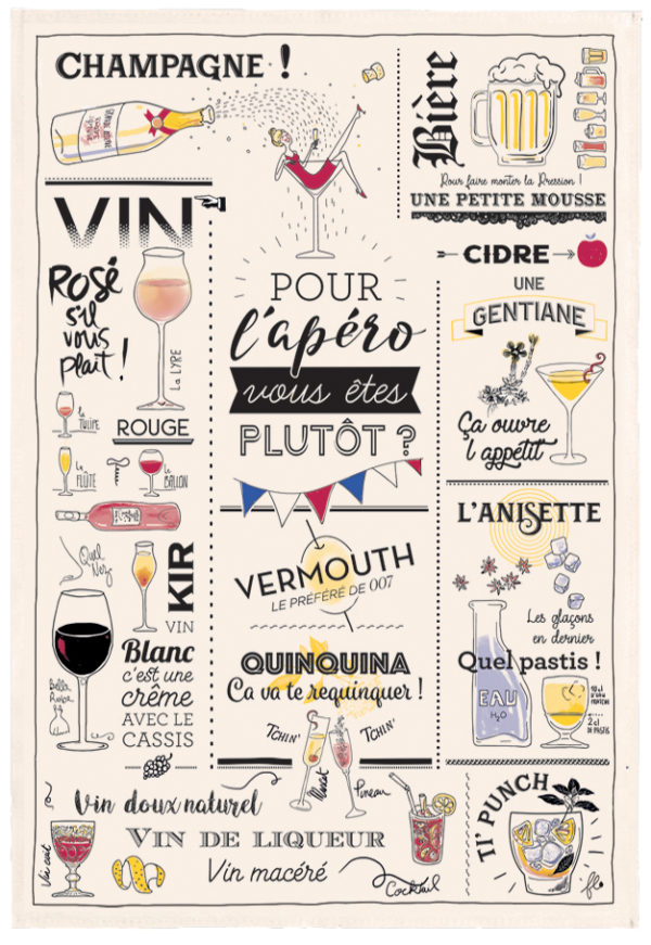 Torchon Verres et apéros Ecru 48 x 72 Torchons La Vallée du blanc
