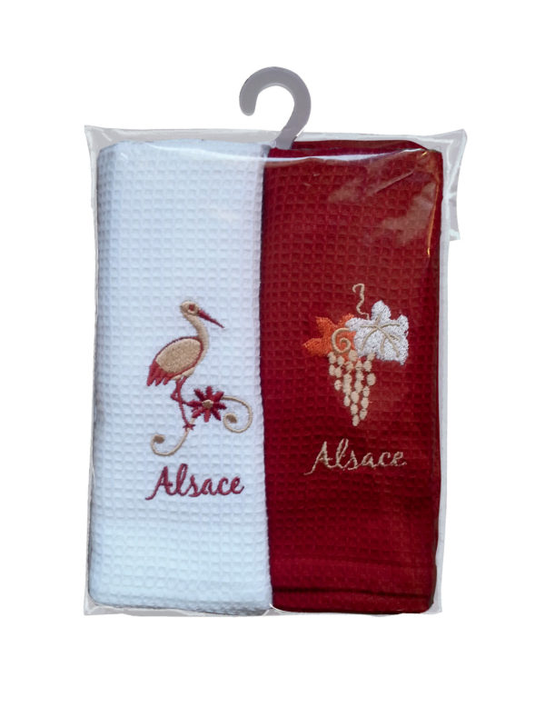 Mignognette 2 Torchons Nid d’abeilles Alsace Assortis 40 x 60 Torchons La Vallée du blanc