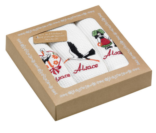 Lot de 3 Torchons Nid d’abeilles Alsace Brodés Blanc 40 x 60 Torchons La Vallée du blanc