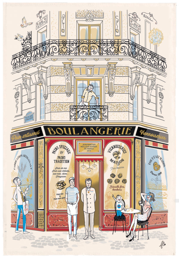 Torchon Façade Boulangerie Ecru 48 x 72 Torchons La Vallée du blanc