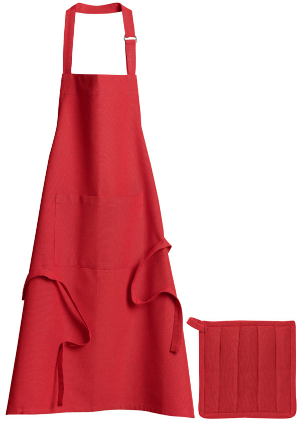Lot Tablier de cuisine et manique Dona recyclé Rouge 85 x 72 Tabliers La Vallée du blanc