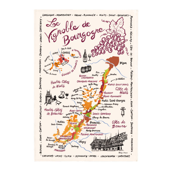 Torchon La Carte Des Bourgognes 48 X 72 Torchons La Vallée du blanc