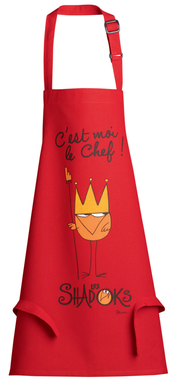 Tablier de cuisine enfant Shadok Roi Chef Rouge 52 x 63 Tabliers La Vallée du blanc