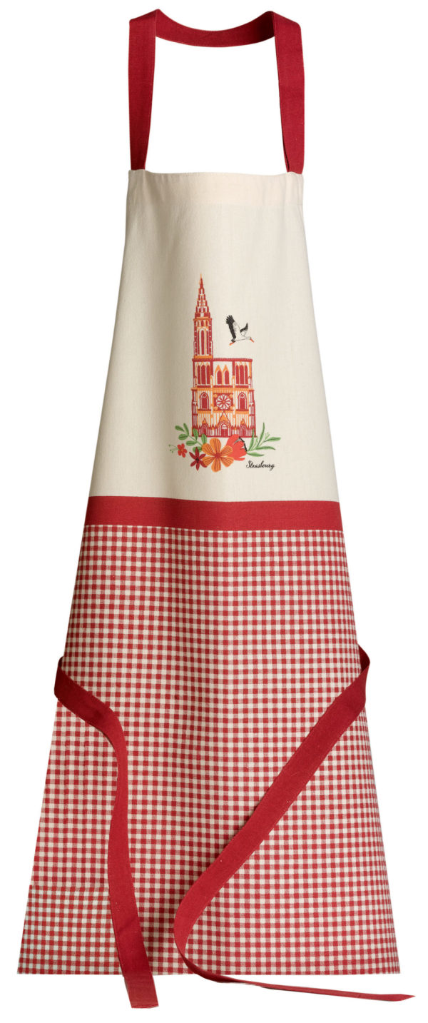 Tablier de cuisine Cathédrale Ecru/rouge 72 x 85 Tabliers La Vallée du blanc