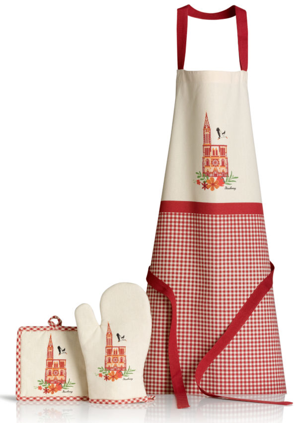 Tablier de cuisine Cathédrale Ecru/rouge 72 x 85 Tabliers La Vallée du blanc