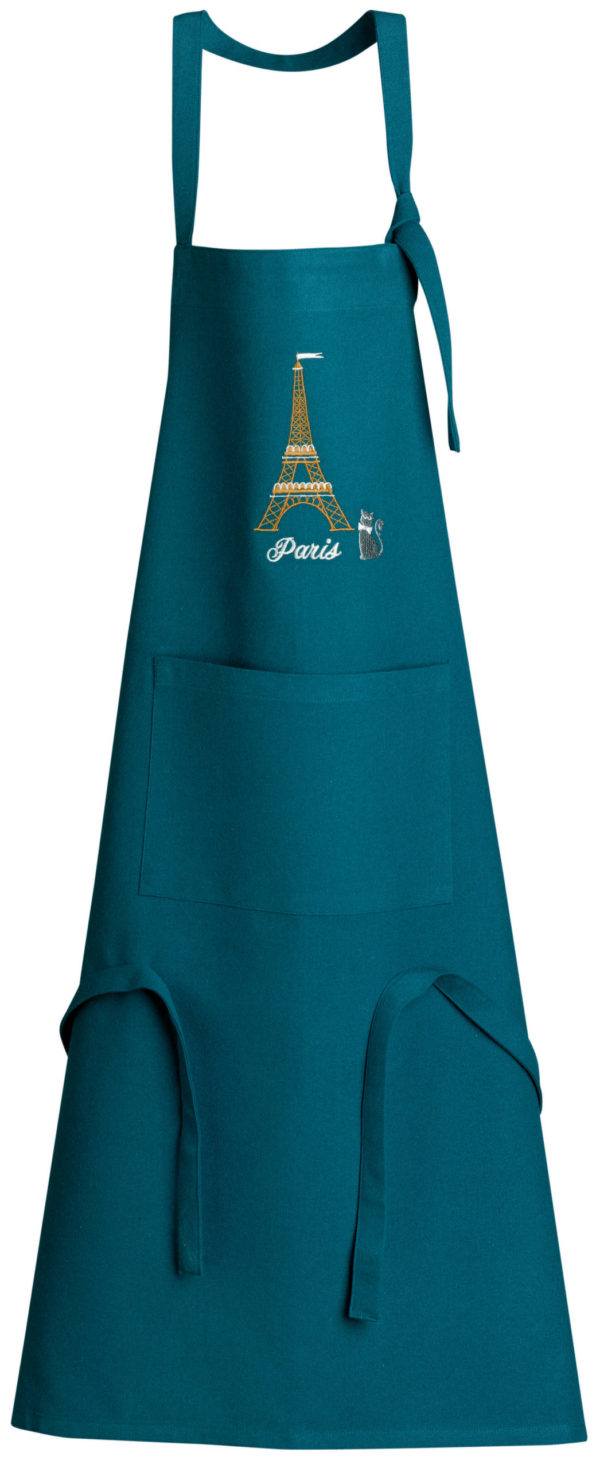Tablier de cuisine recyclé Tour Eiffel avec poche Paon 85 x 72 Tabliers La Vallée du blanc