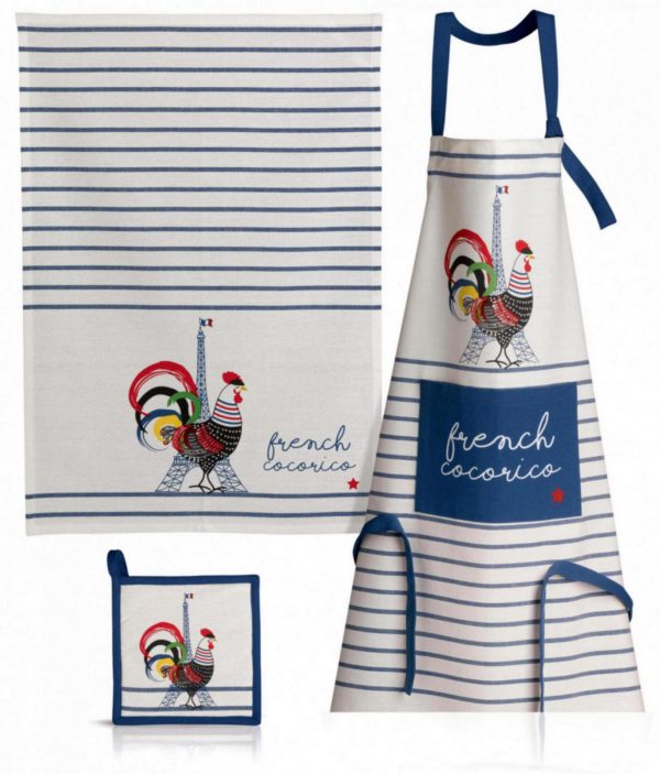 Tablier de cuisine recyclé French Cocorico Ecru/bleu 85 x 72 Tabliers La Vallée du blanc
