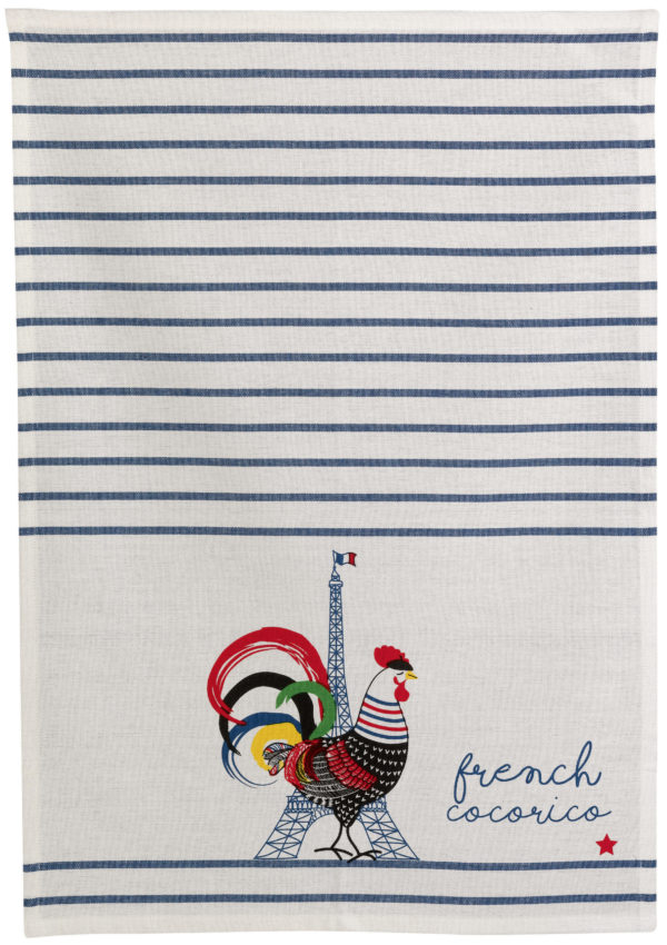 Torchon recyclé French Cocorico Ecru/bleu 50 x 70 Torchons La Vallée du blanc