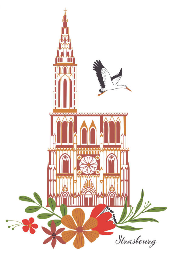 Torchon nid d’abeilles recyclé Cathédrale Fleurie Blanc/rouge 50 x 70 Torchons La Vallée du blanc