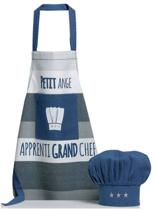 Lot composé Tablier de cuisine et Toque Petit ange Indigo 52 x 63 Tabliers La Vallée du blanc