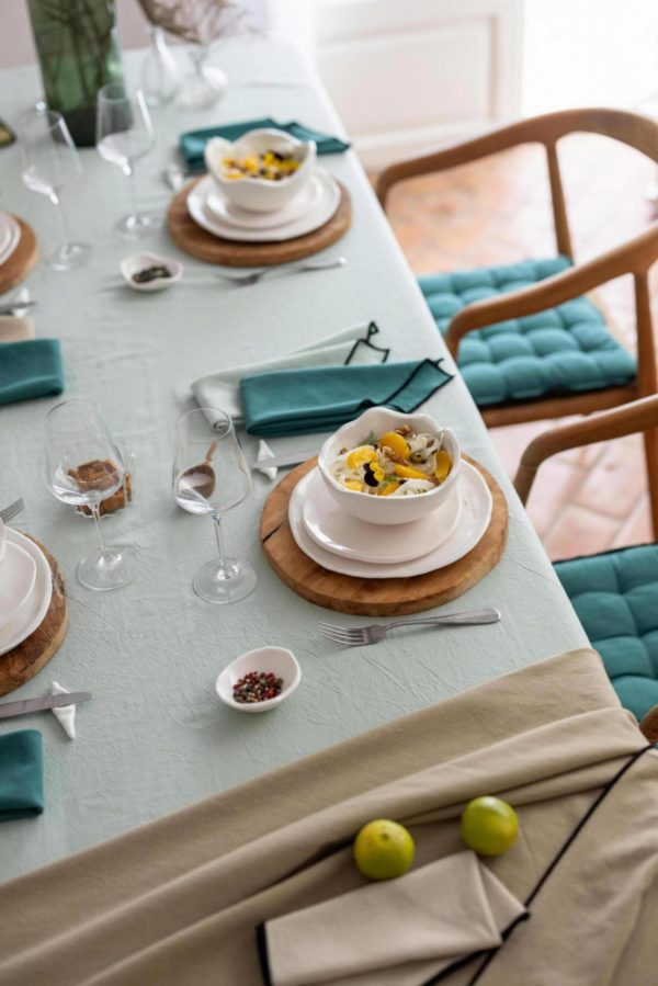 Serviette de table recyclée Grace Paon 40 x 40 Serviettes de table La Vallée du blanc