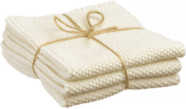 Lot de 3 essuie-mains tricotés Izan recyclés Ecru 25 x 25 Essuie-mains La Vallée du blanc