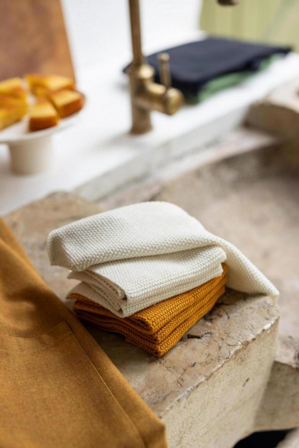 Lot de 3 essuie-mains tricotés Izan recyclés Ecru 25 x 25 Essuie-mains La Vallée du blanc