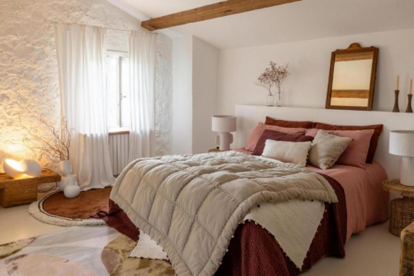Jeté stonewashed Tana Tabac 240 x 260 Jetés de lit La Vallée du blanc