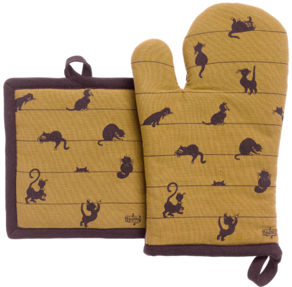 Lot gant de cuisine/manique Dubout Partition de chats Cannelle 18 x 28 Gants de cuisine et maniques La Vallée du blanc