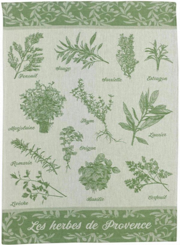 Torchon jacquard Herbes de provence Vert 50 x 70 Torchons La Vallée du blanc