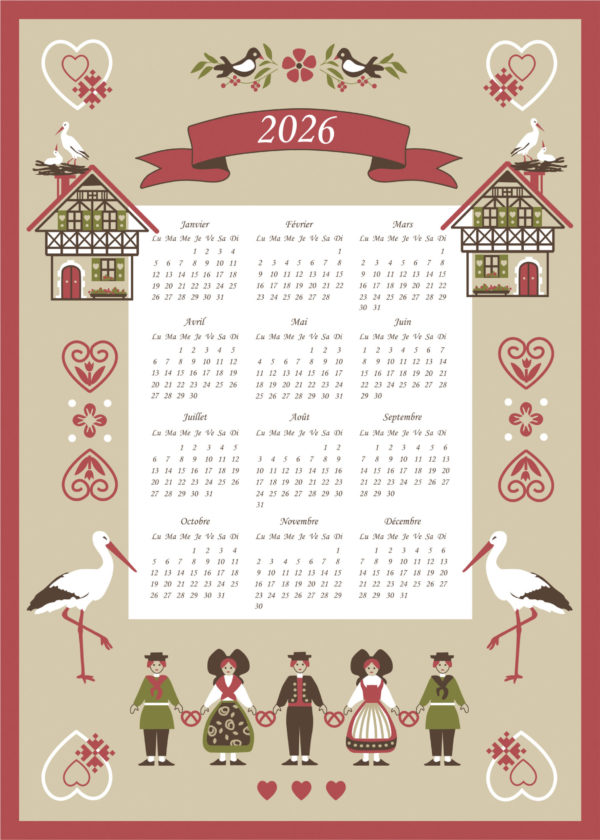 Torchon Calendrier 2026 Hisla Blanc 50 x 70 Torchons La Vallée du blanc