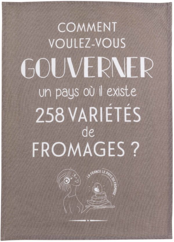 Torchon Gouverner et fromages Gris 50 x 70 Torchons La Vallée du blanc