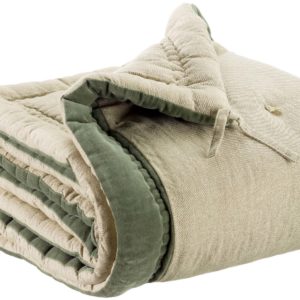 Edredon pompons Elise Chambray Verveine 80 x 180 Edredons La Vallée du blanc