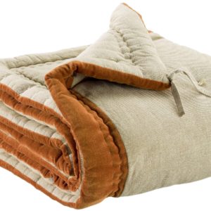 Edredon pompons Elise Chambray Rouille 80 x 180 Edredons La Vallée du blanc