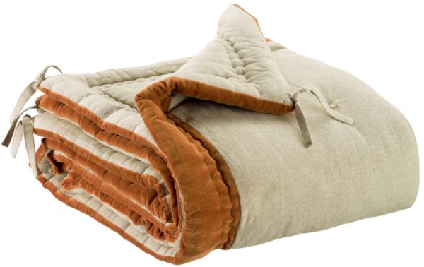Edredon pompons Elise Chambray Rouille 80 x 180 Edredons La Vallée du blanc