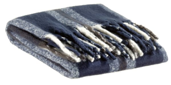 Plaid recyclé Isabel rayé Marine 130 x 160 Plaids La Vallée du blanc