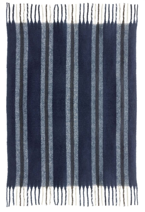 Plaid recyclé Isabel rayé Marine 130 x 160 Plaids La Vallée du blanc