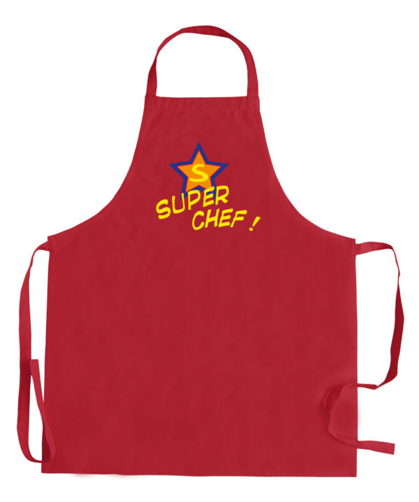 Tablier de cuisine adulte sans poche Super Chef recyclé Rouge 72 x 90 Tabliers La Vallée du blanc