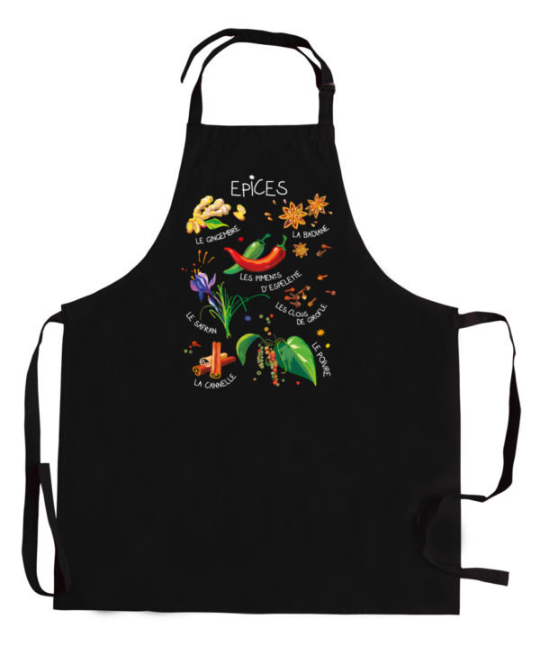 Tablier de cuisine sans poche Épices recyclé Noir 72 x 90 Tabliers La Vallée du blanc