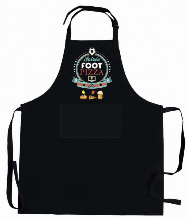 Tablier de cuisne Soirée Foot Pizza recyclé Noir 72 x 90 Tabliers La Vallée du blanc