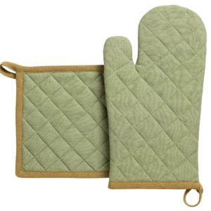 Lot gant de cuisine et manique recyclé Grace Amande 18 x 32 Gants de cuisine La Vallée du blanc