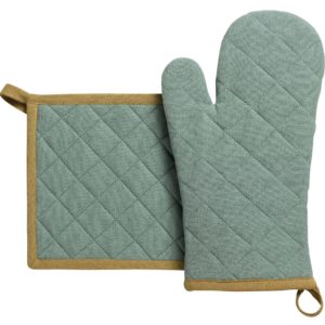Lot gant de cuisine et manique recyclé Grace Aqua 18 x 32 Gants de cuisine La Vallée du blanc